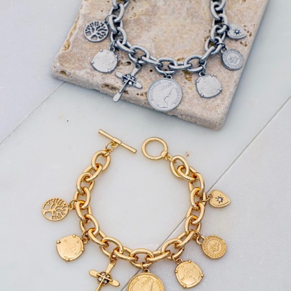 ⚱️ Chunky Cross & Coin Charm Bracelet ⚱️ - Picture 2 of 2